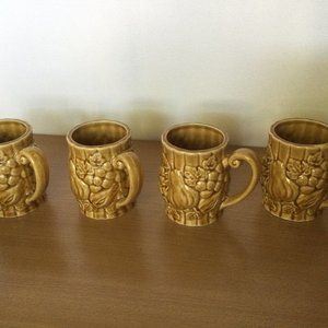 lot of 4 Vintage Japanese Coffee mugs marked Japan raised fruits design